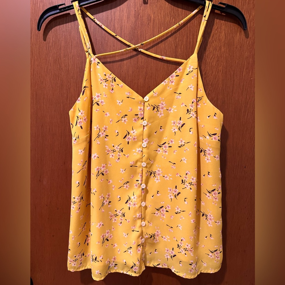 Charming Charlie Yellow Floral Camisole Tank Top